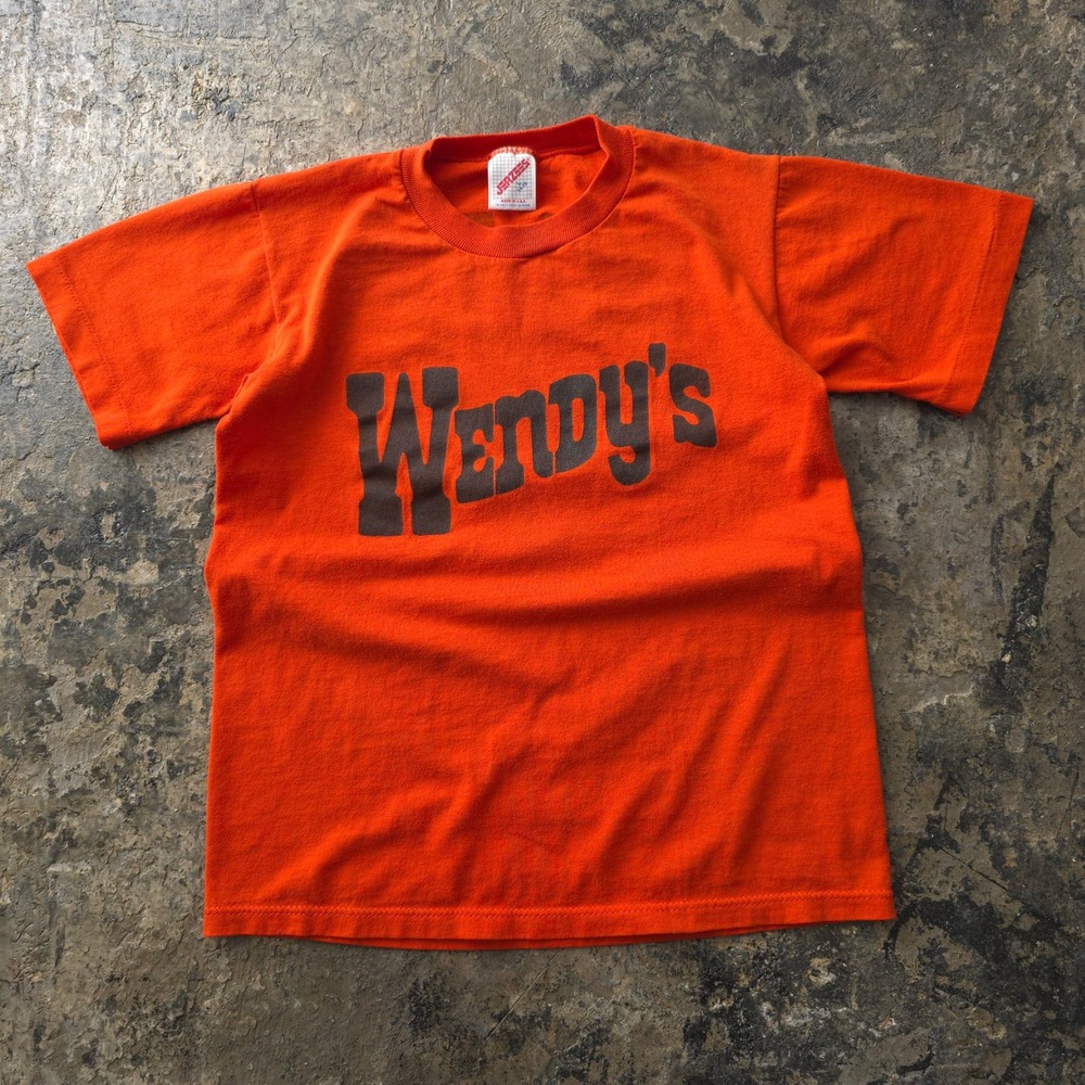 Vintage 80s Jerzees Orange Wendy's T-shirt Large Burg 7 Graphic Tee